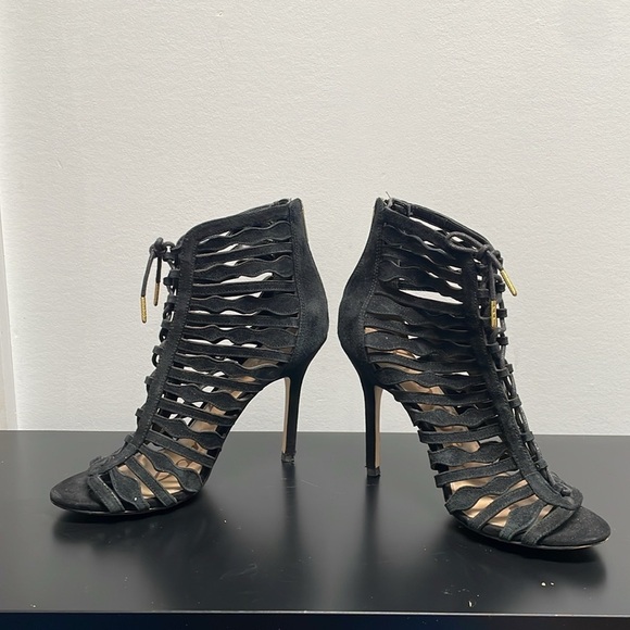 Sam Edelman Black Suede High-Heeled Gladiator Sandal 6.5 Lace Up Back Zipper - Picture 2 of 12